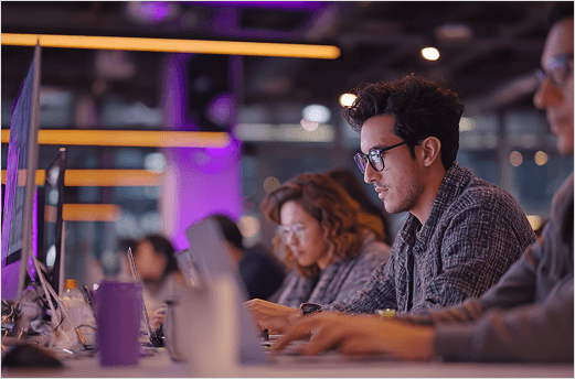 Personas programando en un entorno tecnológico